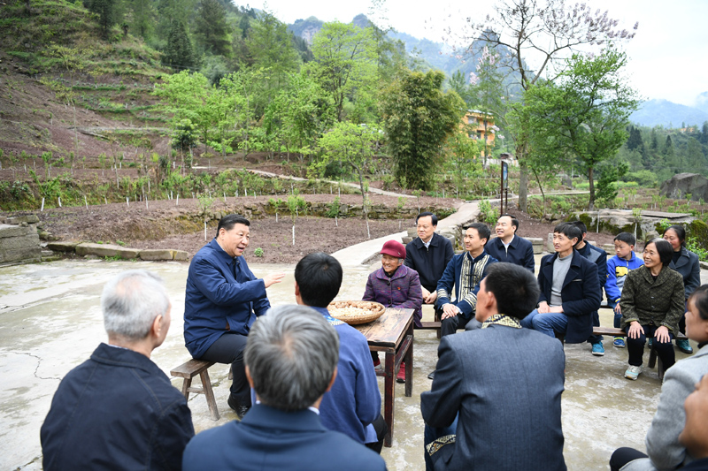 2019年4月15日至17日，中共中央總書(shū)記、國家主席、中央軍委主席習近平在重慶考察，并主持召開(kāi)解決“兩不愁三保障”突出問(wèn)題座談會(huì )。這是4月15日下午，習近平在石柱土家族自治縣中益鄉華溪村同村民代表、基層干部、扶貧干部、鄉村醫生等圍坐在一起，共話(huà)脫貧攻堅。新華社記者 謝環(huán)馳 攝