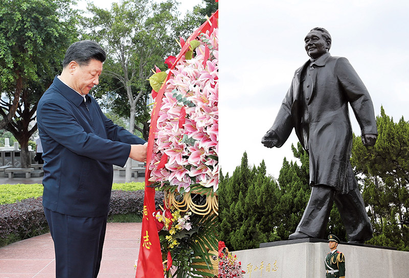 2020年10月14日，習近平總書(shū)記向深圳蓮花山公園鄧小平同志銅像敬獻花籃。
